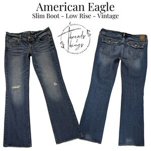 VTG American Eagle Slim Boot Women's 10 Low Rise Stretch Denim y2k Preppy Flare